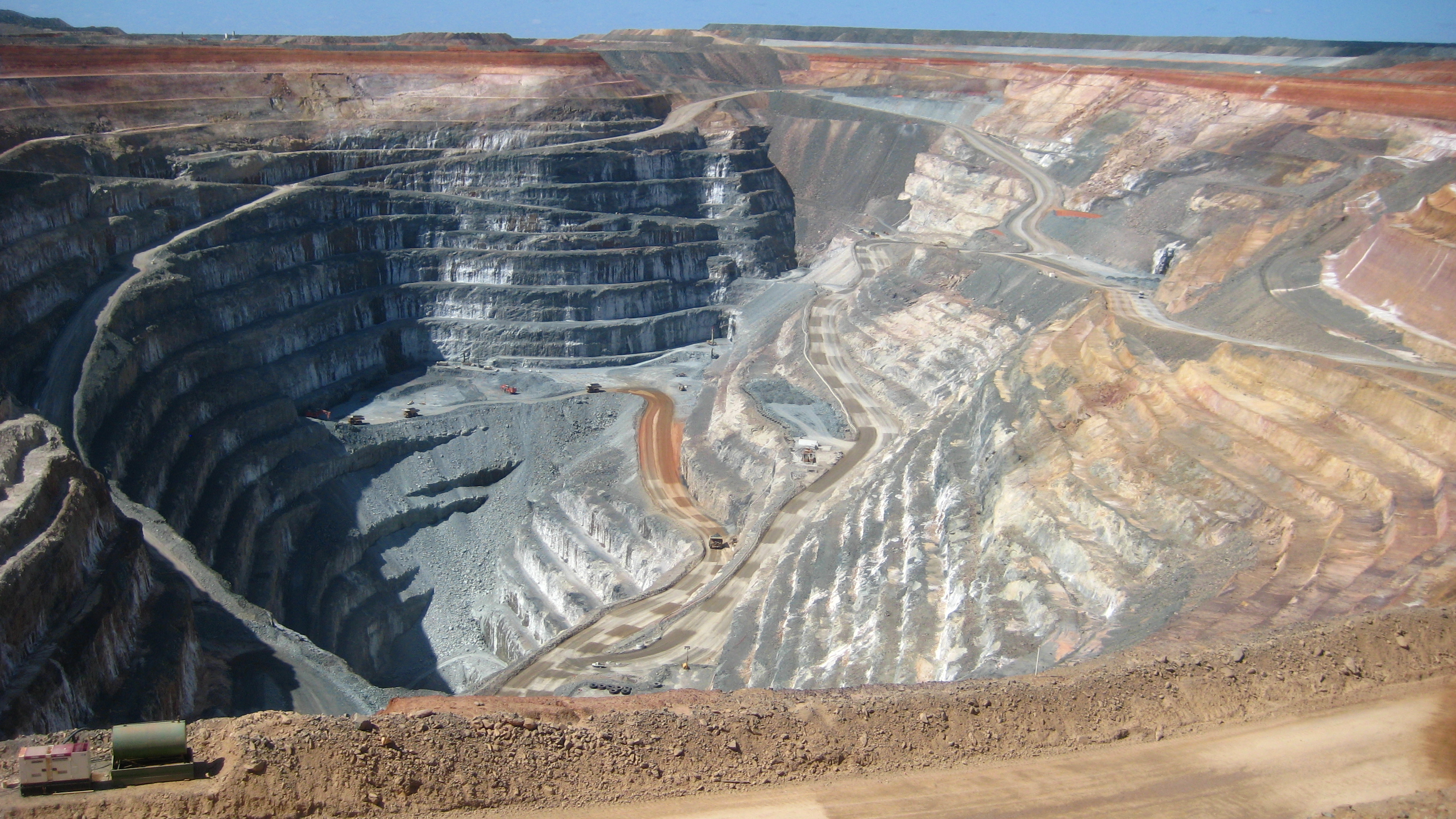 Terraced rock benches at Sunrise Dam open-pit gold mine